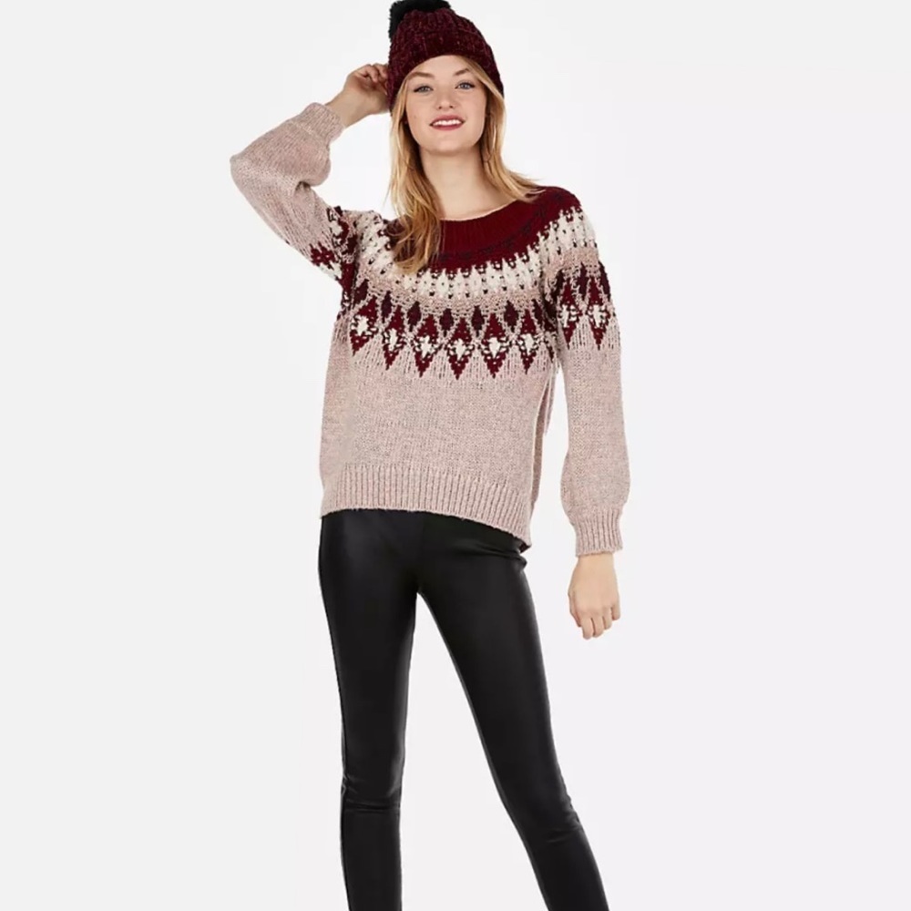 EXPRESS Metallic Aztec Pull Over Sweater $88 pink